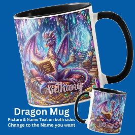 Voeg Naam Fantasy Draak met Boek & Koffie toe Mok