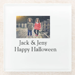 voeg naam foto tekst Halloween kinder meisje jonge Glazen Onderzetter