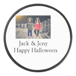 voeg naam foto tekst Halloween kinder meisje jonge Hockey Puck
