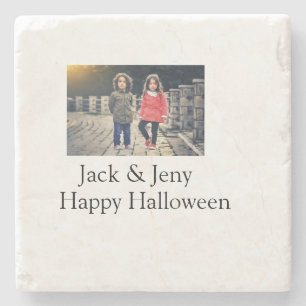 voeg naam foto tekst Halloween kinder meisje jonge Stenen Onderzetter