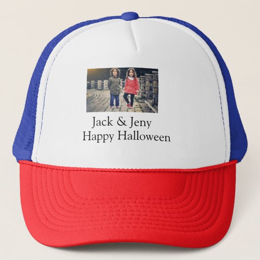 voeg naam foto tekst Halloween kinder meisje jonge Trucker Pet (Voorkant)
