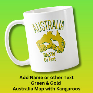 Voeg Naam Geel Groen Australië Kaart met Kangoeroe Koffiemok