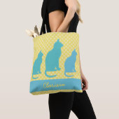 Voeg Naam Gele Poolse Dot toe met Blauwe Katten Tote Bag (Dichtbij)