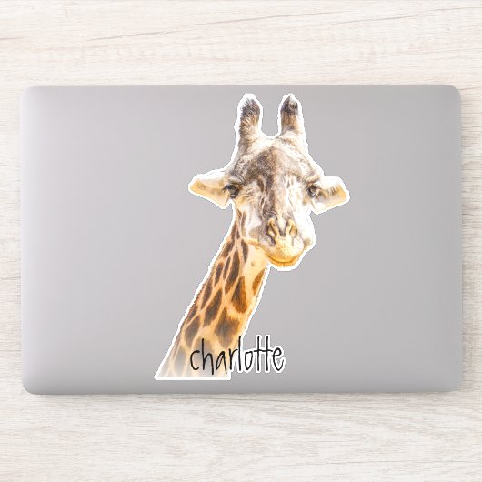 Voeg Naam Grinning Cute Giraffe Fotografie Modern  Sticker (Computer)