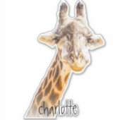 Voeg Naam Grinning Cute Giraffe Fotografie Modern  Sticker (Voorkant)