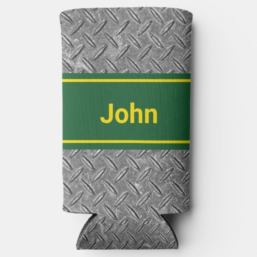 Voeg Naam Groene & Metaal Afbeelding Tall toe Blikjeskoeler (Voorkant)