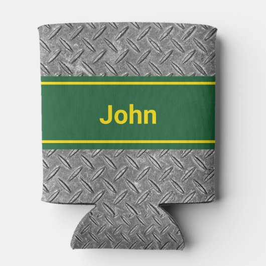 Voeg Naam Groene & Metaal Afbeelding Tall toe Blikjeskoeler (Achterkant)