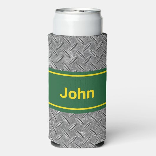 Voeg Naam Groene & Metaal Afbeelding Tall toe Seltzer Blikjeskoeler (Seltzer Achterkant)