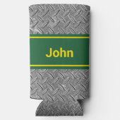 Voeg Naam Groene & Metaal Afbeelding Tall toe Seltzer Blikjeskoeler (Achterkant)