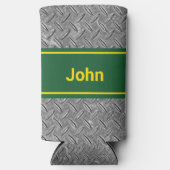 Voeg Naam Groene & Metaal Afbeelding Tall toe Seltzer Blikjeskoeler (Voorkant)