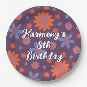 Voeg naam Happy Retro Flowers 70s Daisy Funny Scha Papieren Bordje