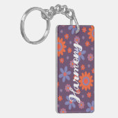 Voeg naam Happy Retro Flowers 70s Daisy Funny Scha Sleutelhanger (Voorkant Links)