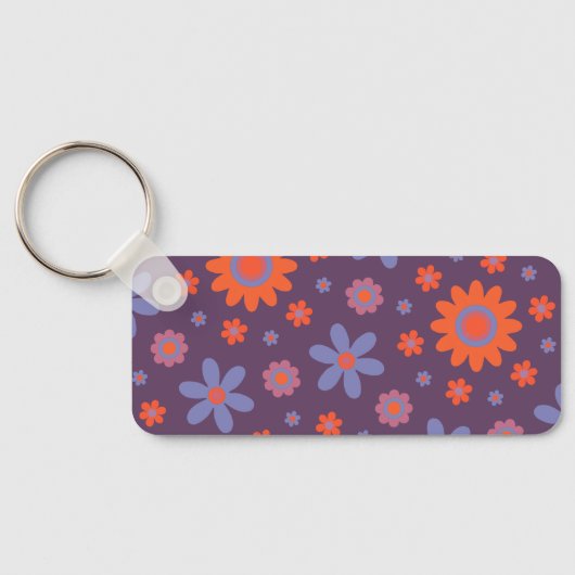 Voeg naam Happy Retro Flowers 70s Daisy Funny Scha Sleutelhanger (Achterkant)