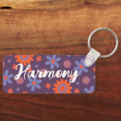 Voeg naam Happy Retro Flowers 70s Daisy Funny Scha Sleutelhanger (Voorkant)