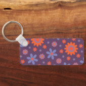 Voeg naam Happy Retro Flowers 70s Daisy Funny Scha Sleutelhanger (Achterkant)