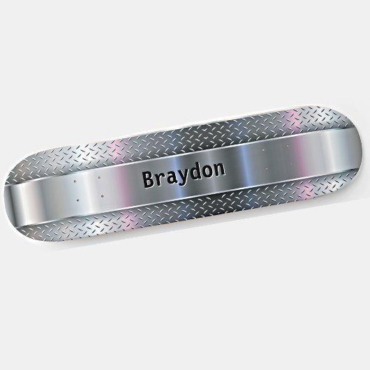 Voeg Naam, Initialen, Metal Shine Checkerplate Kij Persoonlijk Skateboard
