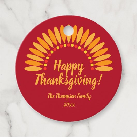 Voeg Naam Jaar Happy Thanksgiving Yellows Red toe Bedankjes Labels (Voorkant)