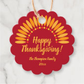 Voeg Naam Jaar Happy Thanksgiving Yellows Red toe Bedankjes Labels (Voorkant)