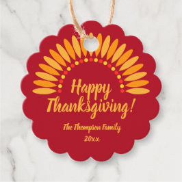 Voeg Naam Jaar Happy Thanksgiving Yellows Red toe Bedankjes Labels