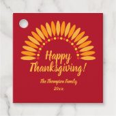 Voeg Naam Jaar Happy Thanksgiving Yellows Red toe Bedankjes Labels (Voorkant)