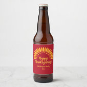 Voeg Naam Jaar Happy Thanksgiving Yellows Red toe Bier Etiket (Voorkant)