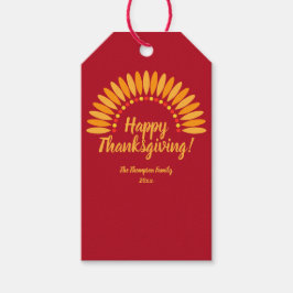 Voeg Naam Jaar Happy Thanksgiving Yellows Red toe Cadeaulabel