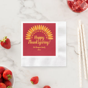 Voeg Naam Jaar Happy Thanksgiving Yellows Red toe Servet