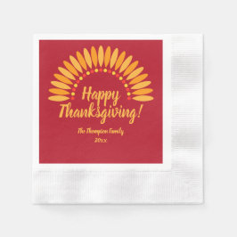 Voeg Naam Jaar Happy Thanksgiving Yellows Red toe Servet