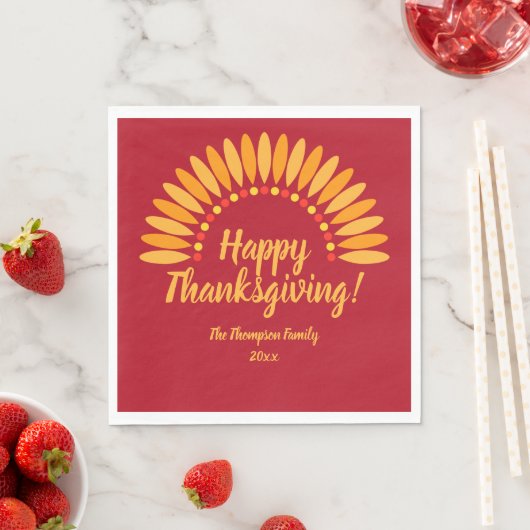 Voeg Naam Jaar Happy Thanksgiving Yellows Red toe Servet (Insitu)