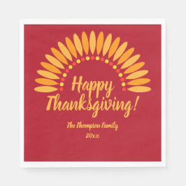 Voeg Naam Jaar Happy Thanksgiving Yellows Red toe Servet