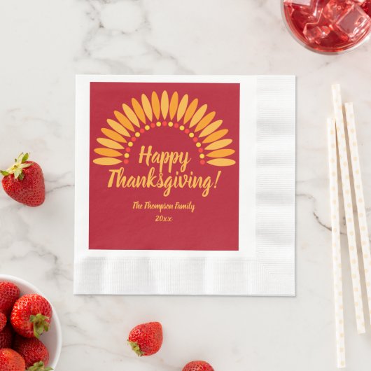 Voeg Naam Jaar Happy Thanksgiving Yellows Red toe Servet (Insitu)