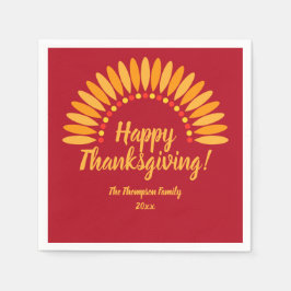 Voeg Naam Jaar Happy Thanksgiving Yellows Red toe Servet