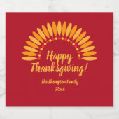 Voeg Naam Jaar Happy Thanksgiving Yellows Red toe Sparkling Wijnetiket (Enkel label)