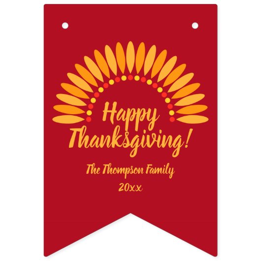 Voeg Naam Jaar Happy Thanksgiving Yellows Red toe Vlaggetjes (Eerste vlag)