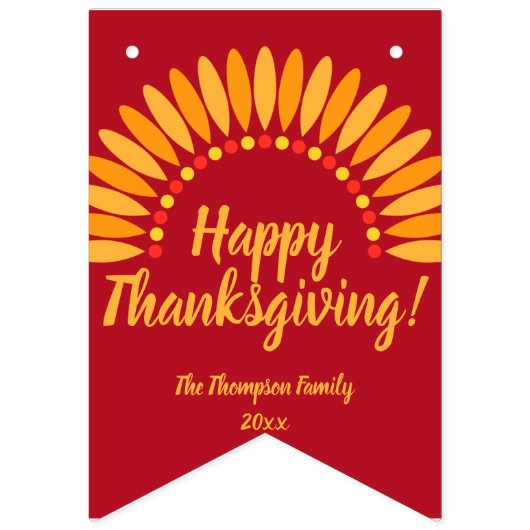 Voeg Naam Jaar Happy Thanksgiving Yellows Red toe Vlaggetjes (Derde vlag)