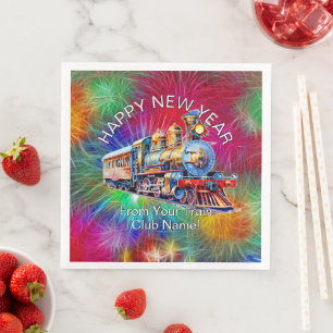 Voeg naam jaar, stoomtrein vuurwerk Nieuwjaar Servet