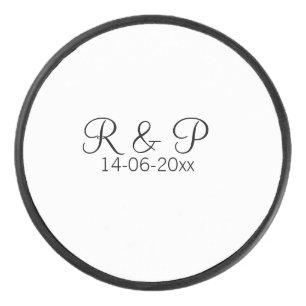 Voeg naam koppel monogram toe datum jaar huwelijks hockey puck
