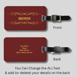 Voeg naam Maroon Donkerrood met geel goud Bagagelabel