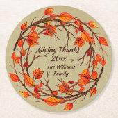 Voeg naam matchen Thanksgiving herfst ronde papier Kartonnen Onderzetter (Voorkant)