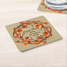 Voeg Naam Matching Thanksgiving Autumn Square Pape Kartonnen Onderzetters