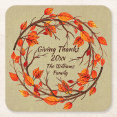 Voeg Naam Matching Thanksgiving Autumn Square Pape Kartonnen Onderzetters (Voorkant)