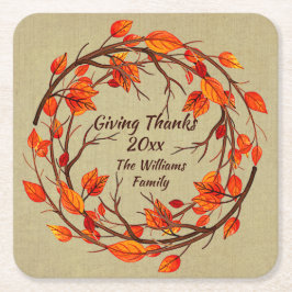 Voeg Naam Matching Thanksgiving Autumn Square Pape Kartonnen Onderzetters
