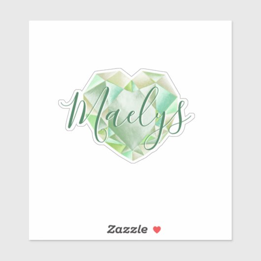 Voeg naam of Monogram Groene Hart Diamant Emerald  Sticker (Vel)