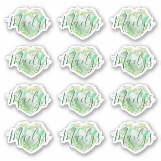 Voeg naam of Monogram Groene Hart Diamant Emerald Sticker (Voorkant)