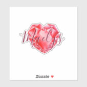 Voeg naam of Monogram Red Heart Diamond Ruby Royal Sticker (Vel)