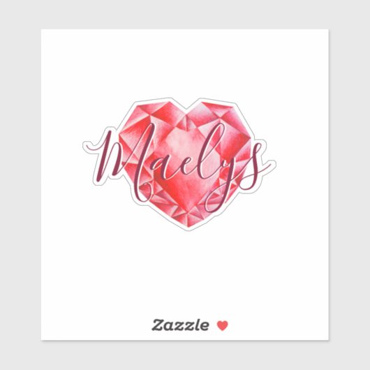 Voeg naam of Monogram Red Heart Diamond Ruby Royal Sticker (Vel)