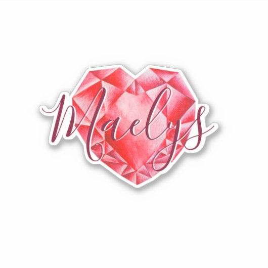 Voeg naam of Monogram Red Heart Diamond Ruby Royal Sticker (Voorkant)