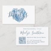 Voeg naam of monogram toe Cute Chic Blauwe Hart Di Visitekaartje (Voorkant / Achterkant)