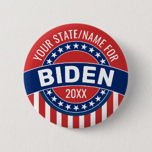 Voeg Naam of Staat toe om Joe Biden 2020 te steune Ronde Button 5,7 Cm