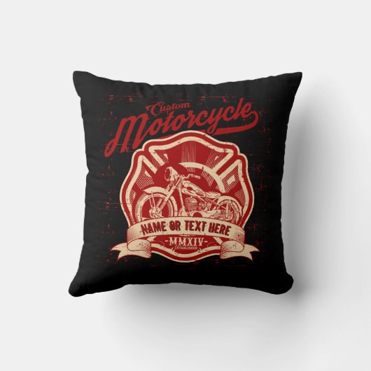 Voeg Naam of Tekst aangepaste motorfietsgrunge toe Kussen (Achterkant)